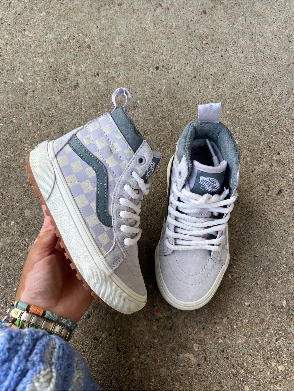 Vans Kids High-Top Checkerboard Sneakers - Light Purple & Gray size 11 lilac